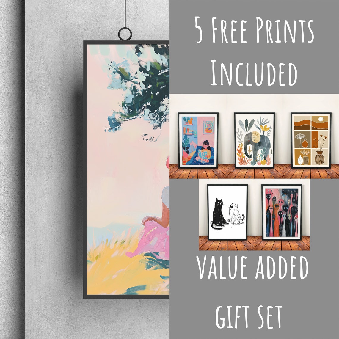 Woman in Pink Hat Resting Under Tree Pastel Solitude Art Poster - Image 3