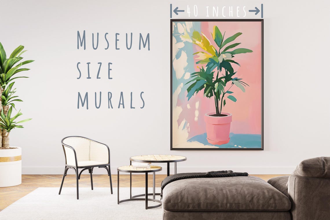 Potted Palm Plant Pink Terracotta Pot Pastel Botanical Art Poster - Image 5