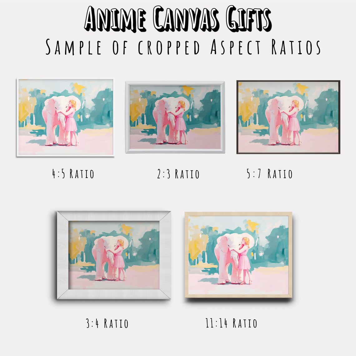 Little Girl Hugging Pink Baby Elephant Cute Pastel Nursery Wall Poster - Image 2