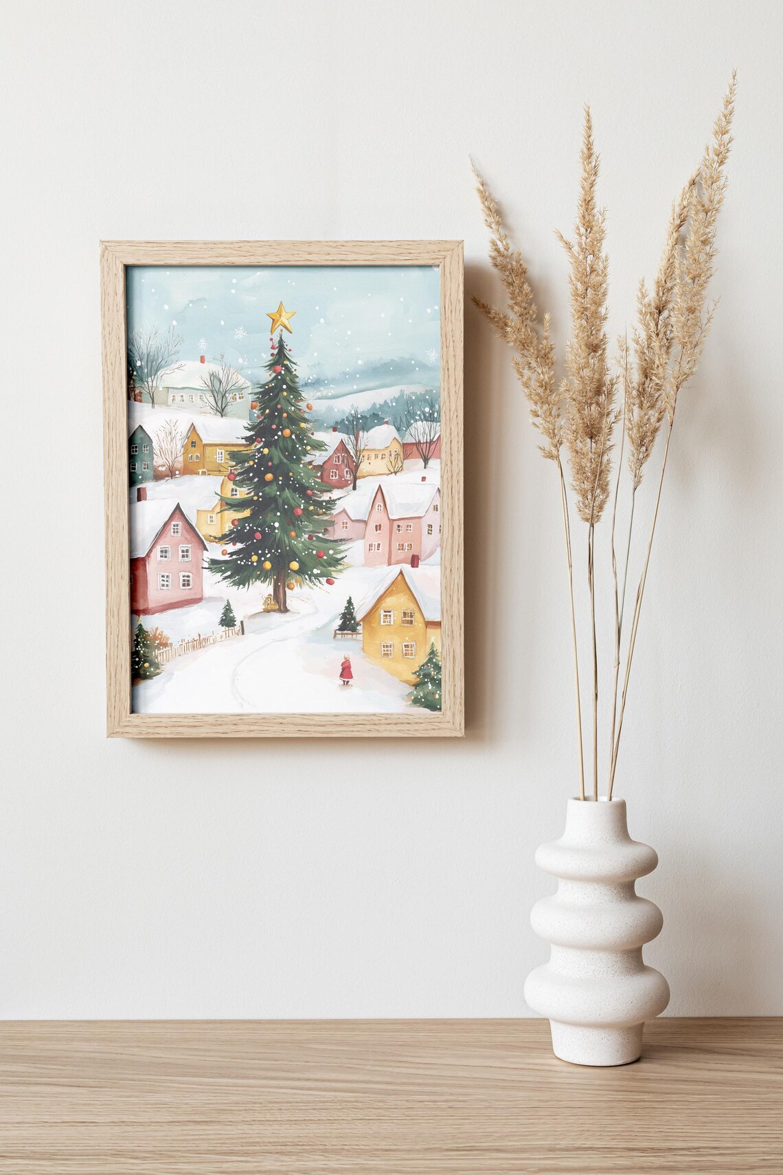 Snowy Christmas Village With Giant Tree And Colorful Houses Poster - Image 2