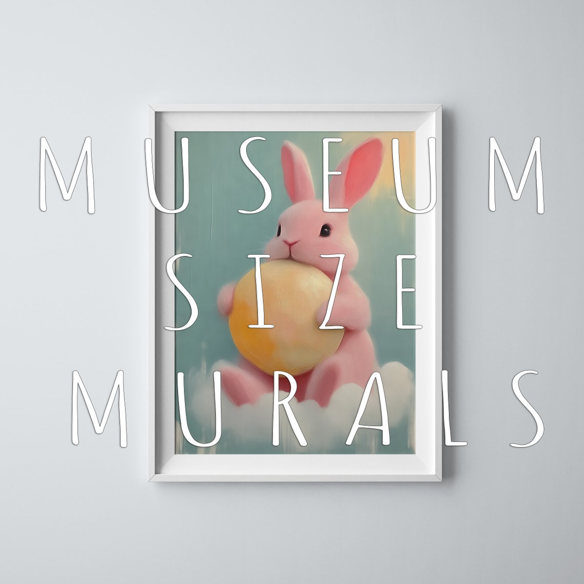 Cute Pink Bunny Holding Golden Egg Soft Pastel Nursery Art Poster - Image 3