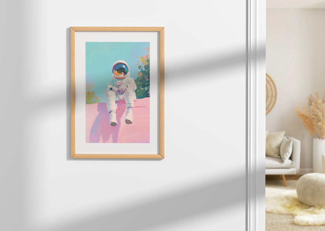 Astronaut On A Wall Art Space Themed Art Astronaut Watercolor Astronaut Art Print Pastel Space Decor Cute Astronaut Gift Space Prints - Image 2