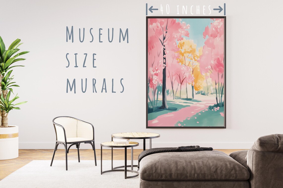 Pink Cherry Blossom Park Path Spring Pastel Nature Landscape Art Poster - Image 5
