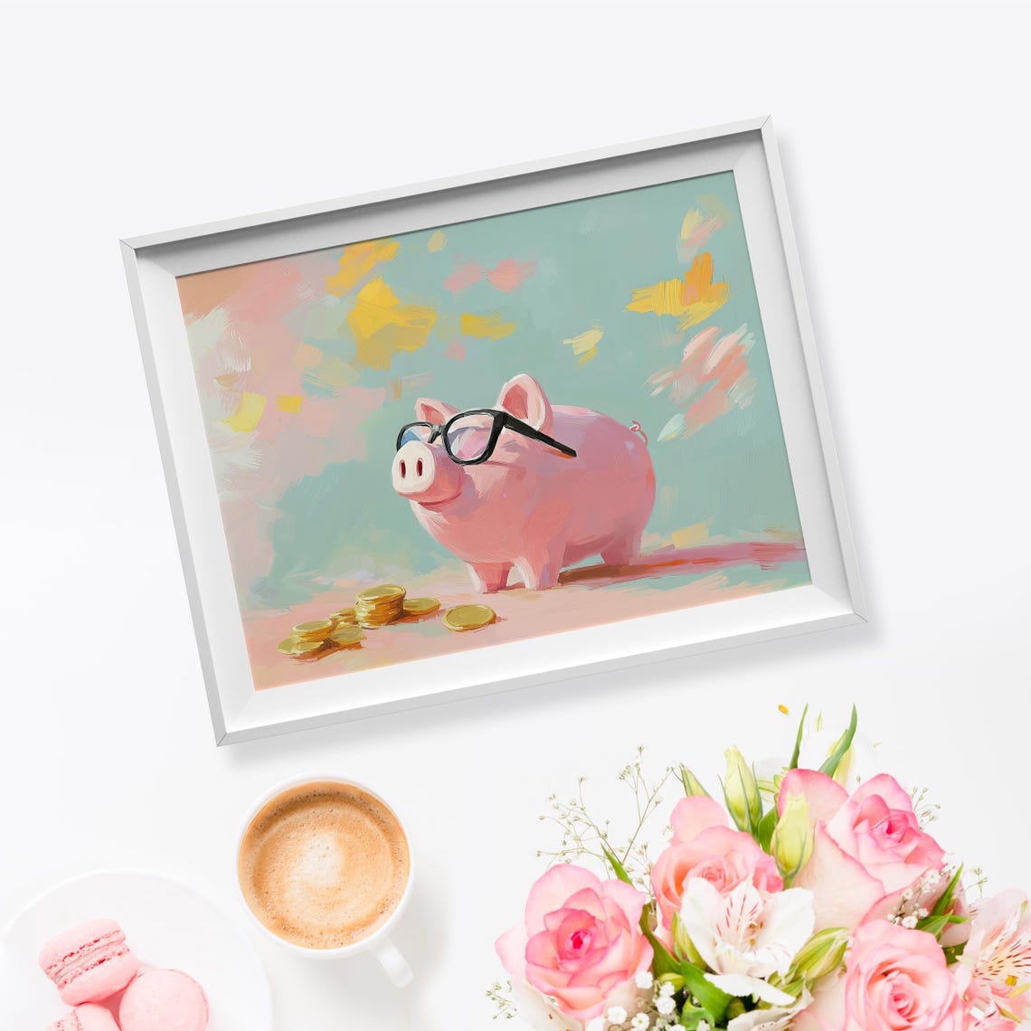 Cool Bankster Piggy Painting Pink Piggy Bank Art Pixel Glasses Piggy Art Cute Piggy Bank Wall Art Piggy Bank Wall Art Piggy Bank Decor - Image 5