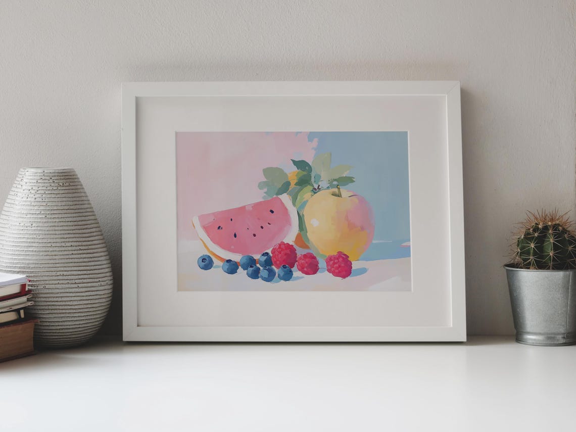 Watermelon Apple Berries Summer Fruit Still Life Kitchen Poster - Image 4