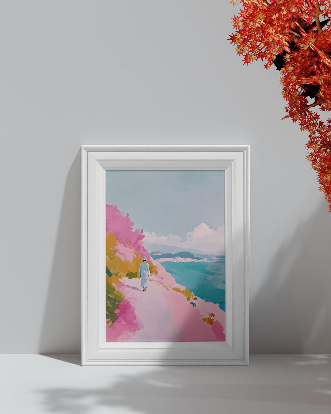 Pink Bougainvillea Cliff Path Turquoise Sea Coastal Walk Art Poster - Image 4