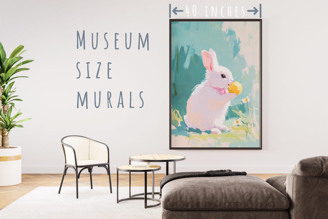 White Bunny Eating Yellow Pitaya Fruit Pastel Rabbit Portrait Poster - Image 5