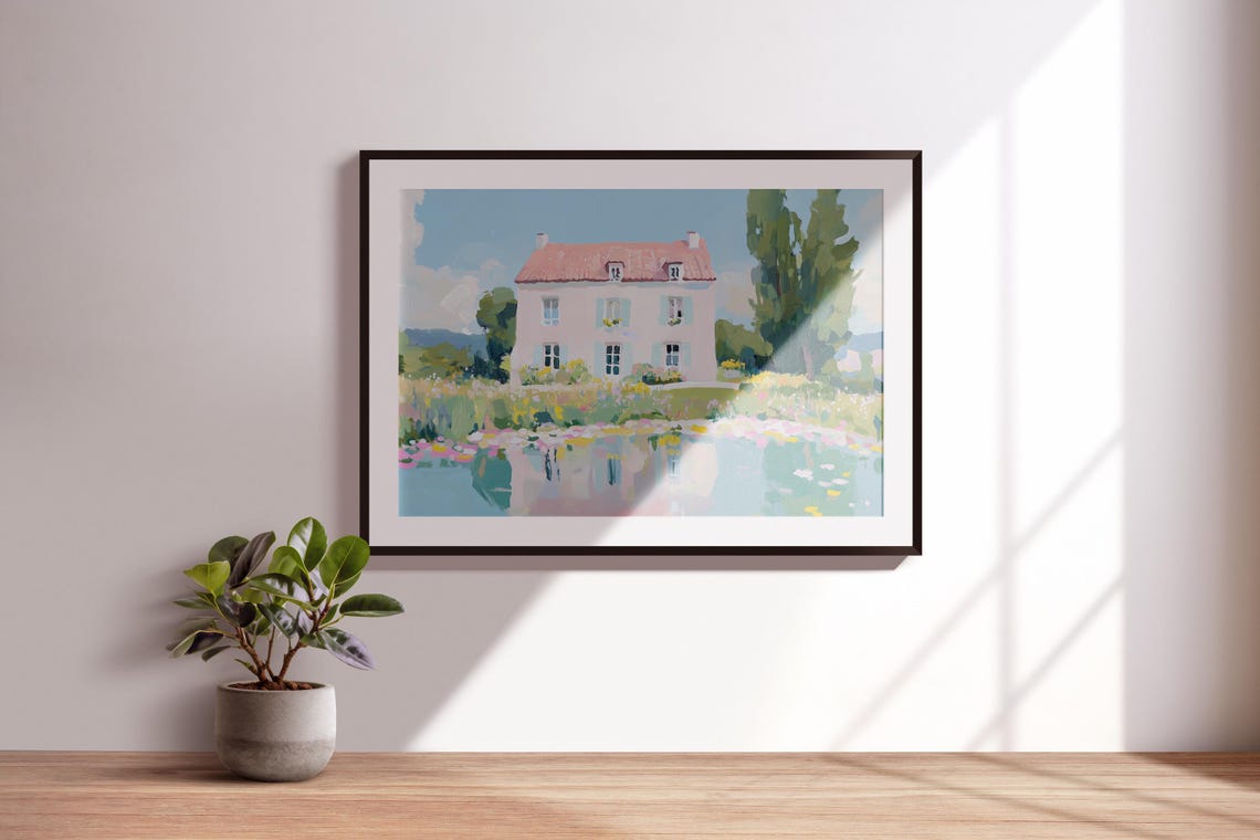 French Countryside Lakehouse Painting Lake Scene Painting Lakehouse Wall Decor Lakehouse Wall Art Lakehouse Print Lakehouse Decor - Image 4