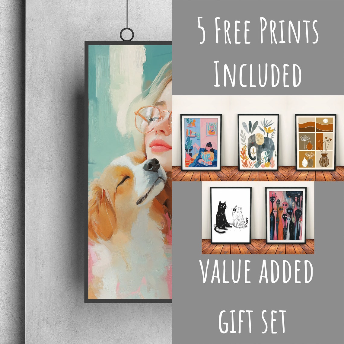 Smiling Woman Hugging Her Dog Sweet Pastel Pet Portrait Art Poster - Image 3