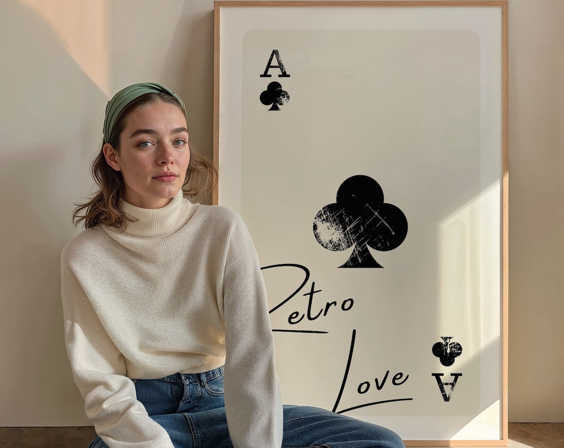 Ace Of Clubs Retro Love Script Vintage Playing Card Art Poster