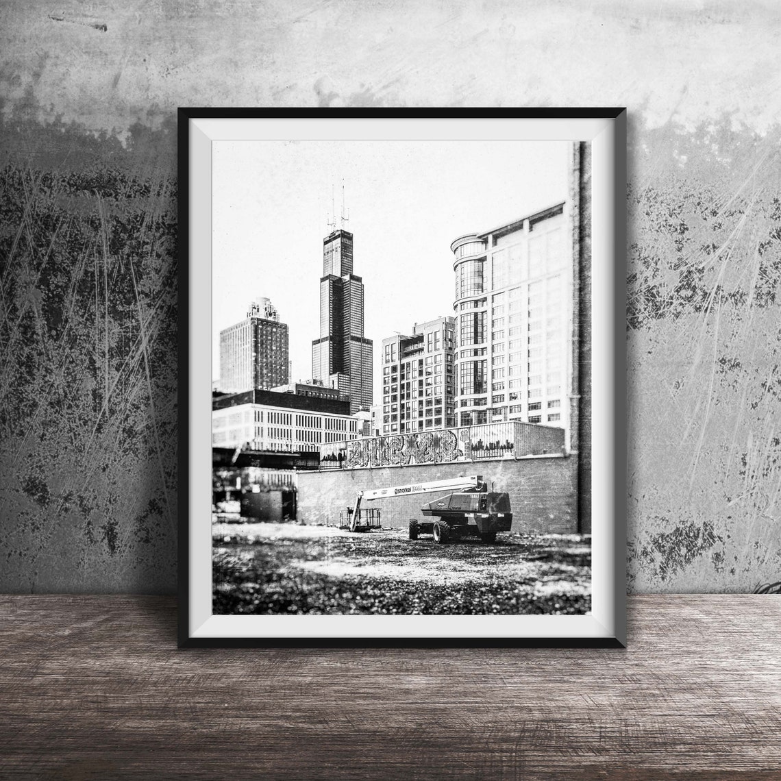Chicago Skyline Willis Tower Construction Zone Art Photo Poster - Image 2