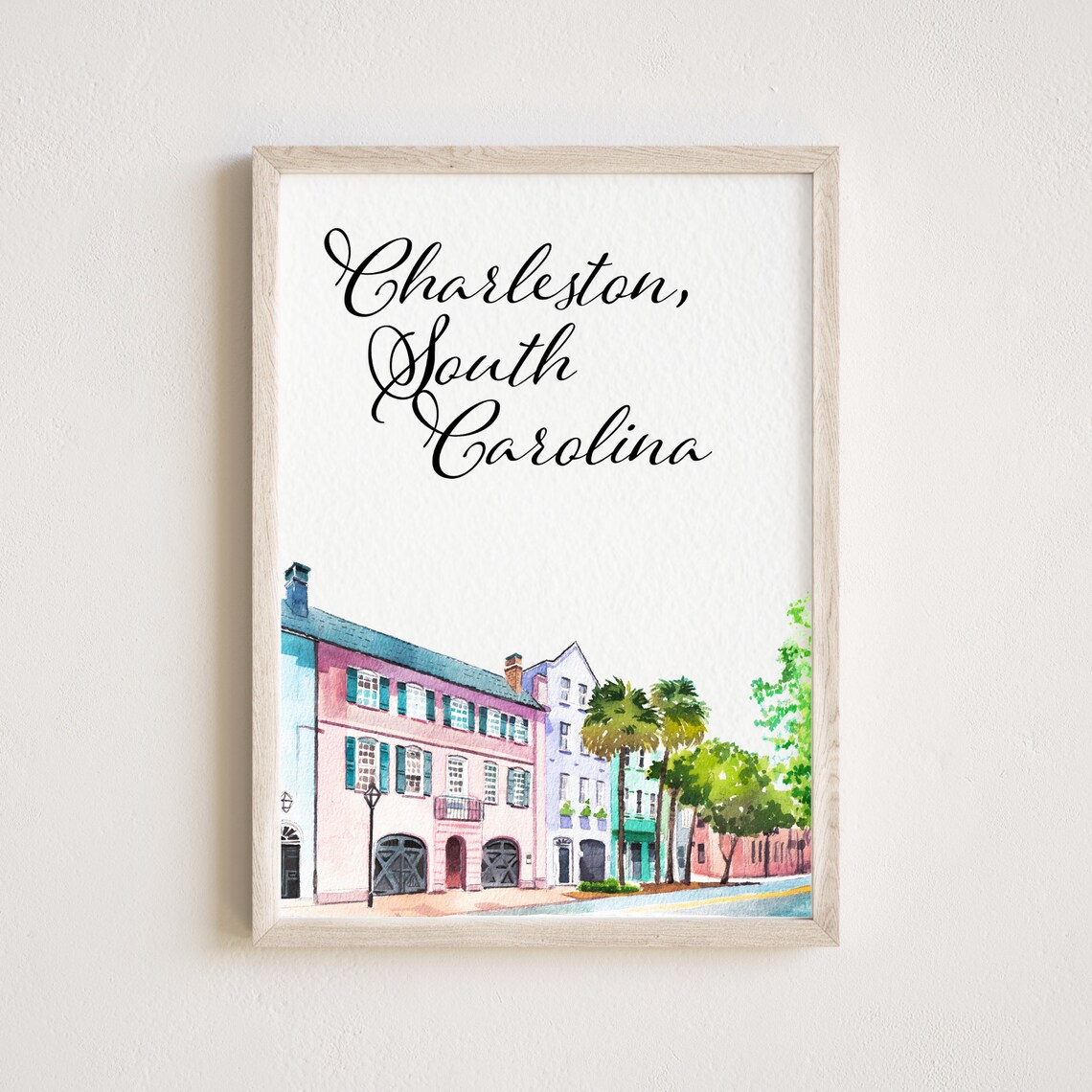 Charleston South Carolina Watercolor Rainbow Row Houses City Poster