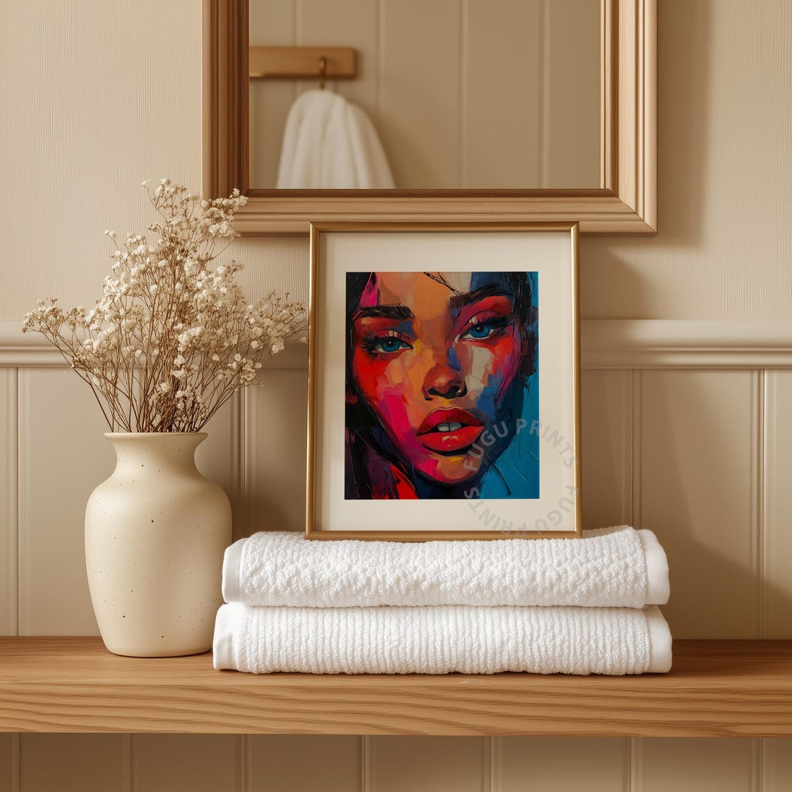 Abstract Woman Portrait Bold Colors Modern Wall Art Blue Eyes 153 - Image 3