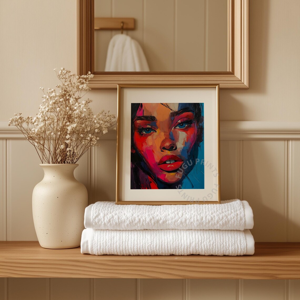 Bold Colorful Abstract Woman Portrait Blue Eyes Impasto Poster - Image 3