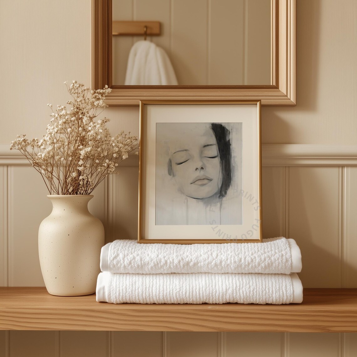 Minimalist Black White Woman Portrait Eyes Closed Serene Wall Art - Image 3
