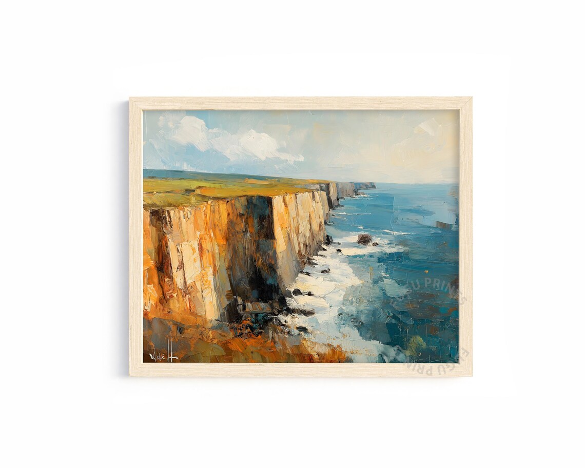 Coastal Cliffs Impasto Seascape Art Print