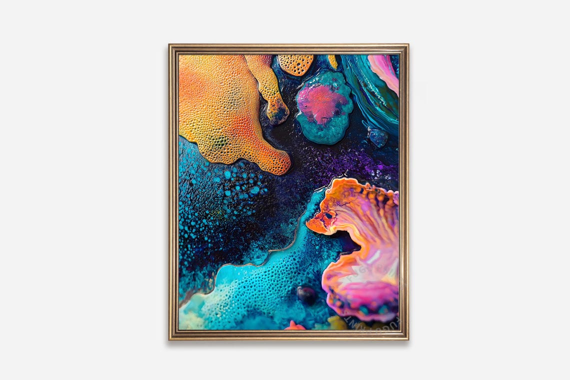 Abstract Coral Reef Print Textured Underwater Wall Art Colorful Ocean Home Decor 184