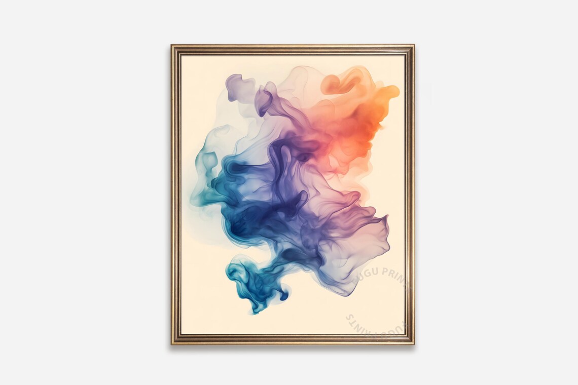 Abstract Blue Orange Swirl, Modern Art Print