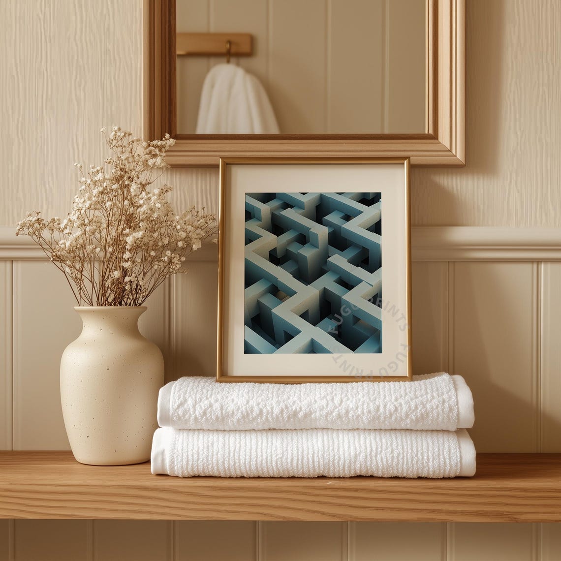 Geometric Maze Art Abstract Labyrinth Print Blue Gray Modern Wall Art Minimalist Poster 305 - Image 3