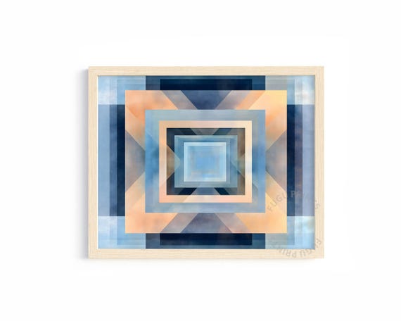 Geometric Tunnel Art Blue Peach Abstract Print Modern Wall Art Minimalist Decor Living Room Art 22