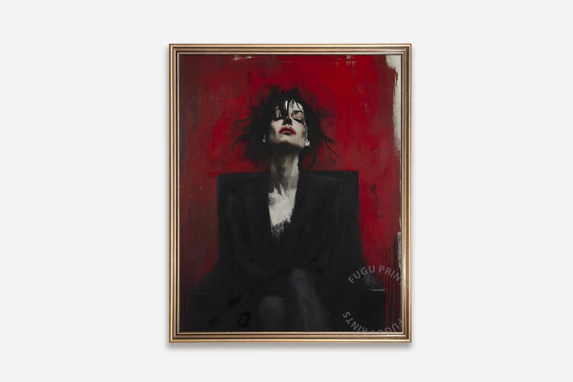 Red Lipstick Portrait, Expressive Gothic Glam
