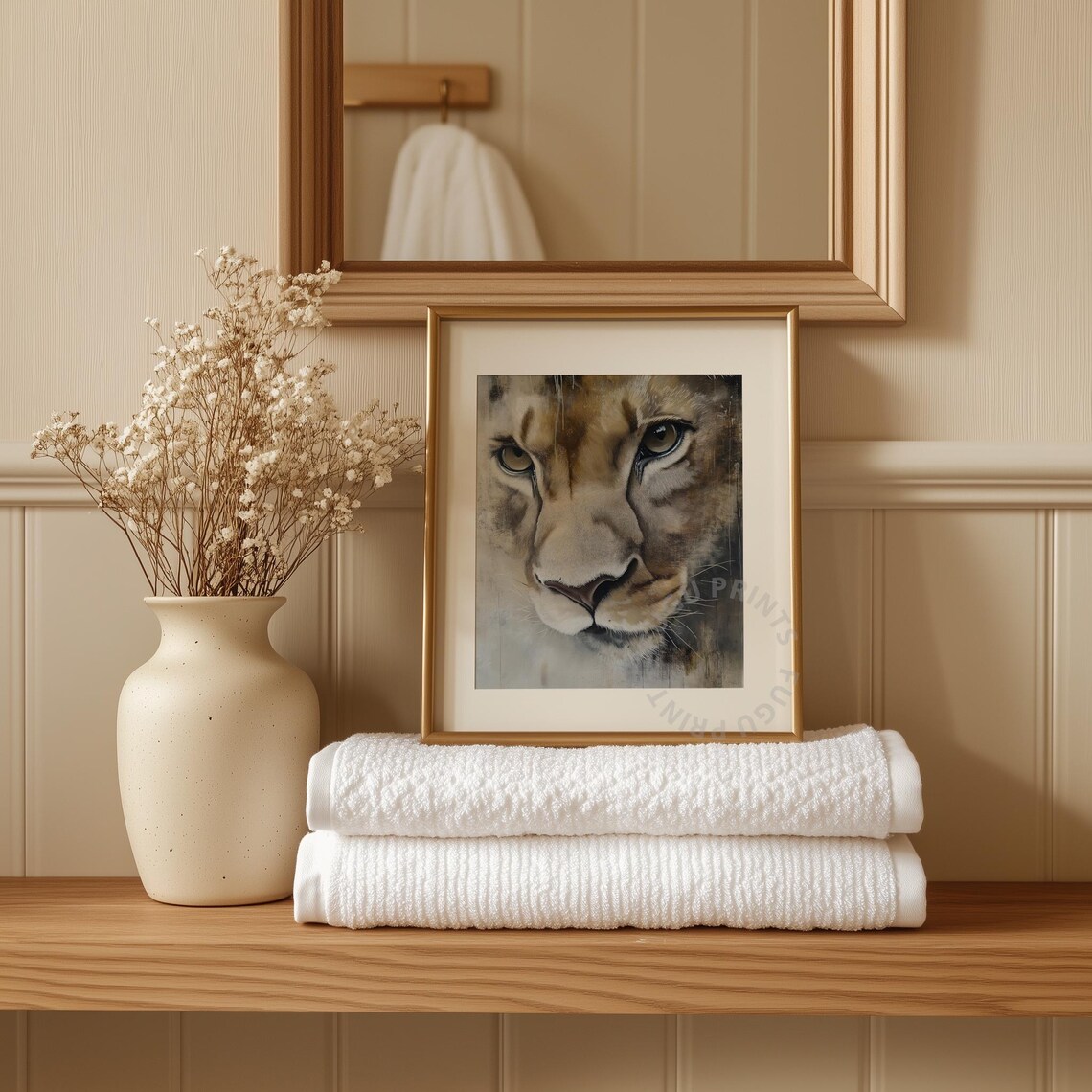 Majestic Lioness Portrait Close Up Rustic Wild Animal Art Poster - Image 3