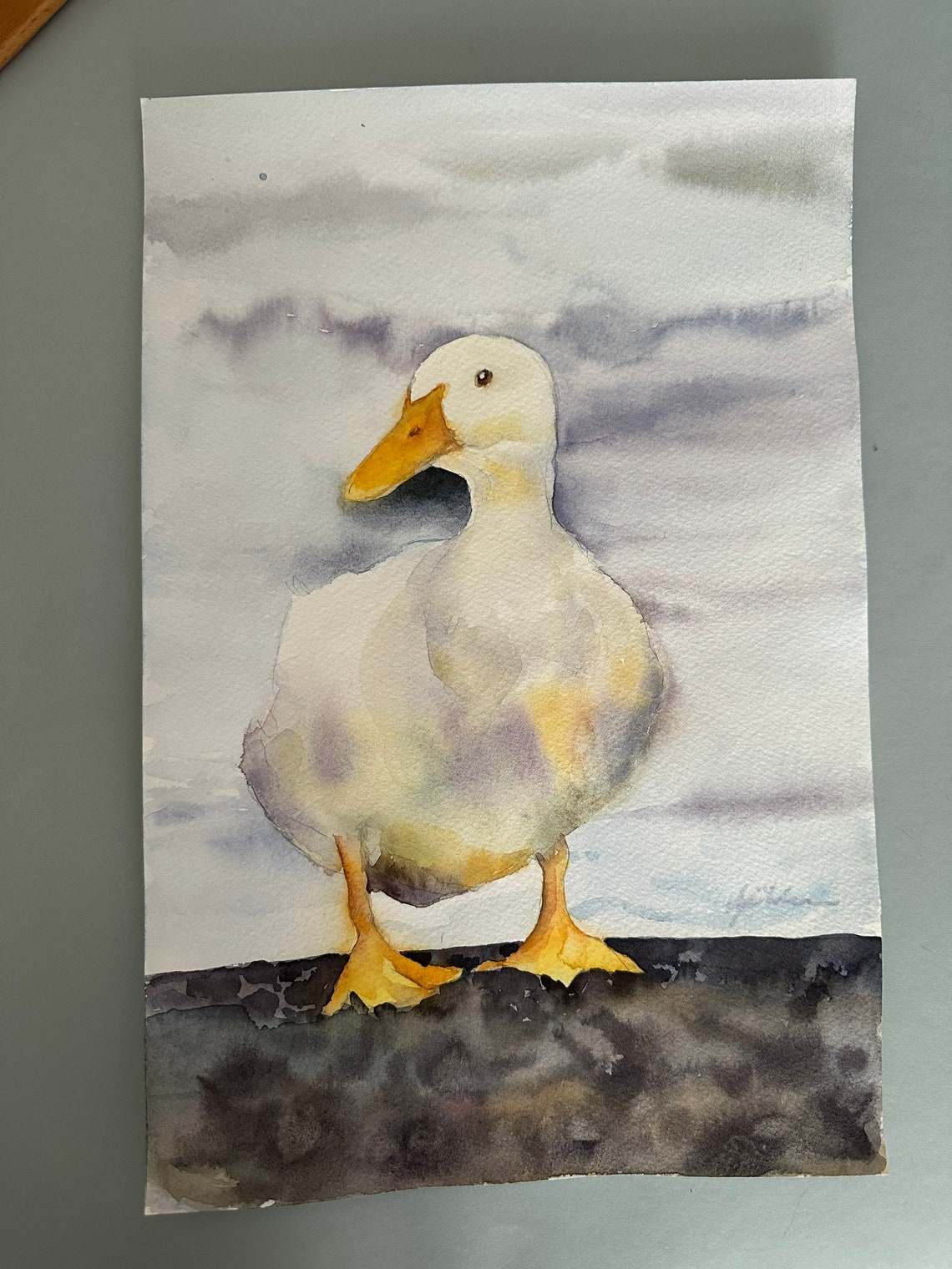 Serene White Duck Standing Tall in Soft Watercolor Art Poster - Image 4