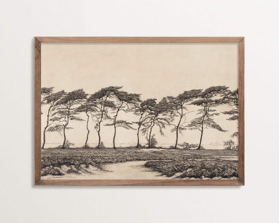 Antique Tree Etching, Vintage Landscape Art Print