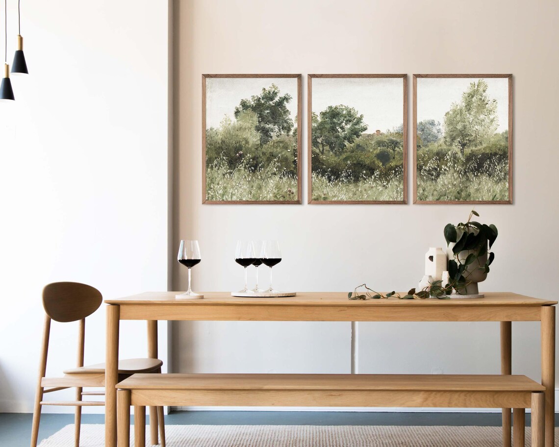 Triptych Landscape Painting, Cottagecore Decor - Image 2