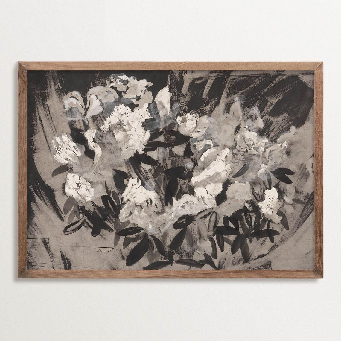 Monochrome Floral Peony Sketch, Minimalist Art Print