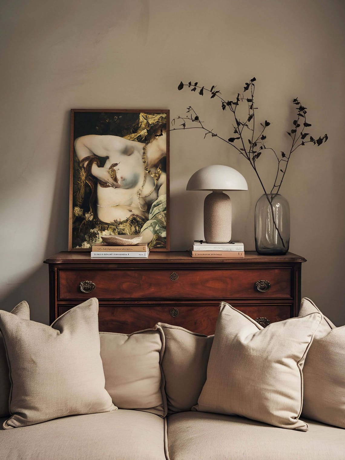 Moody Baroque Portrait Art Print Cleopatra Altered Art Female Figure With Snake Gothic Wall Art For Dark Academia Elegant Home Decor - Image 2