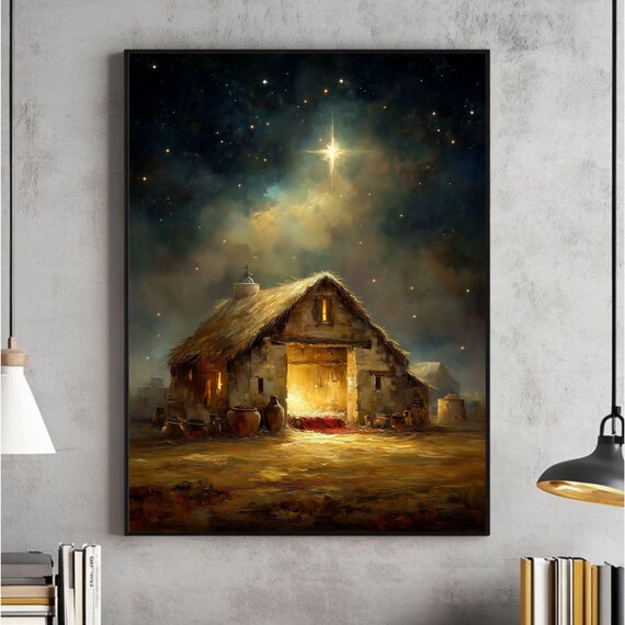Holy Night Nativity Stable Starry Bethlehem Sky Christmas Poster