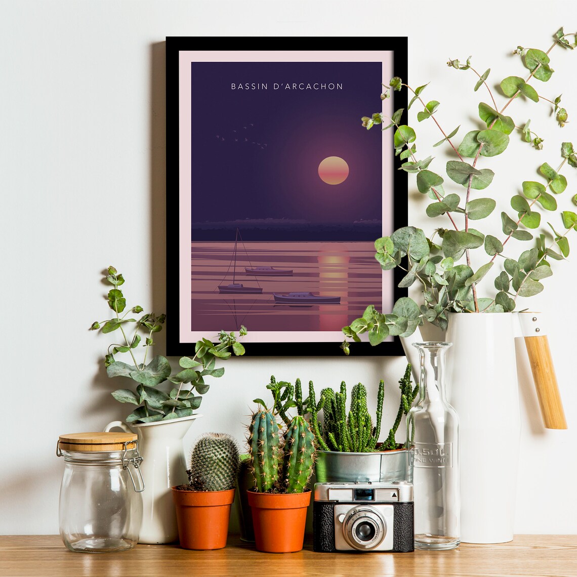 Bassin d'Arcachon Sunset Sailboats Moonlit Bay Retro Travel Poster - Image 3