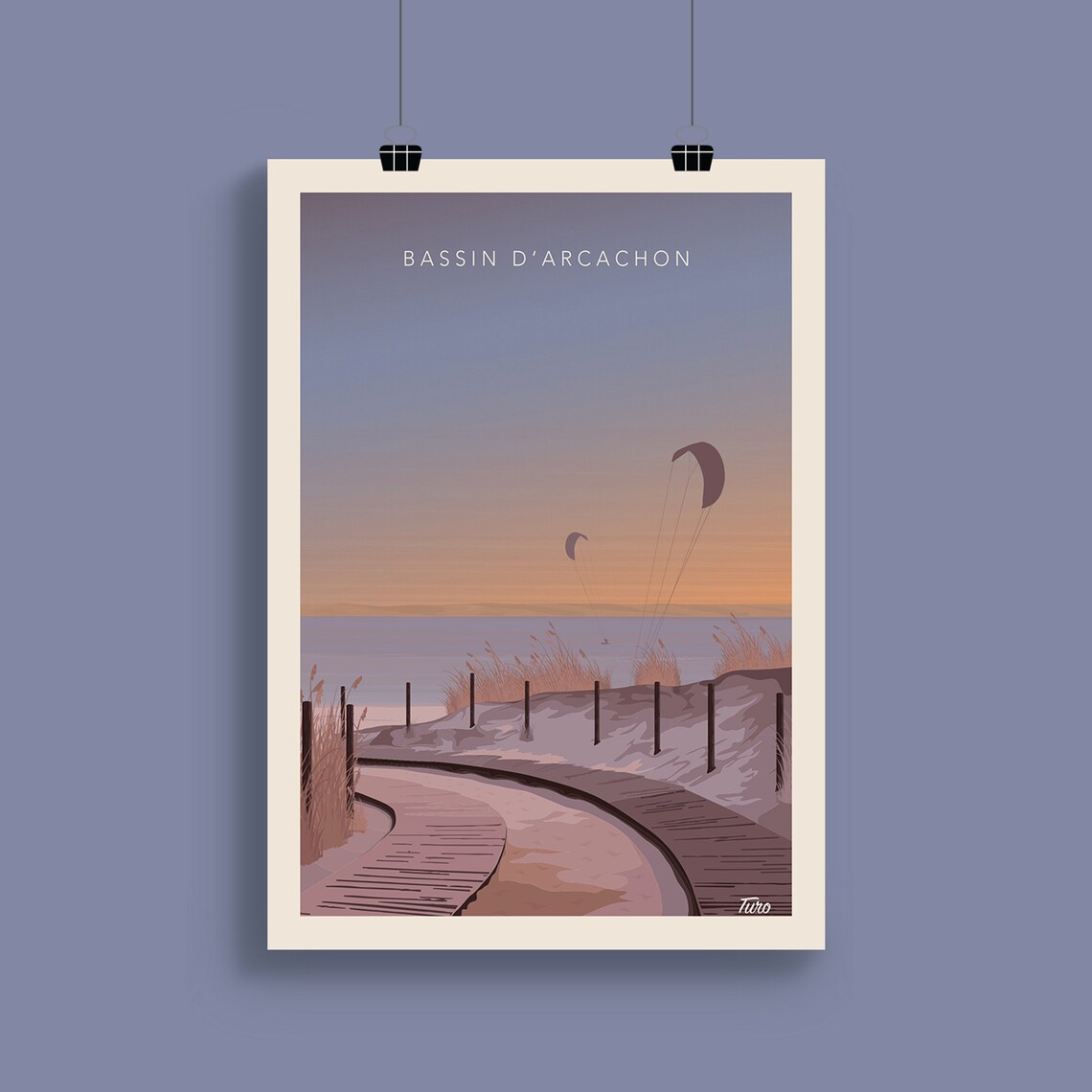 Bassin D'Arcachon Dune Boardwalk And Kitesurfers Travel Poster