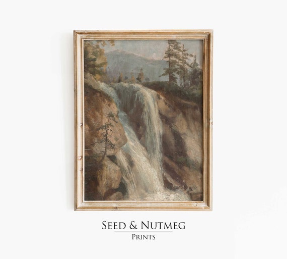 Yosemite Wall Art Print Vintage Waterfall Wilderness Muted Neutral Forest Mountains Print Wall Art 24