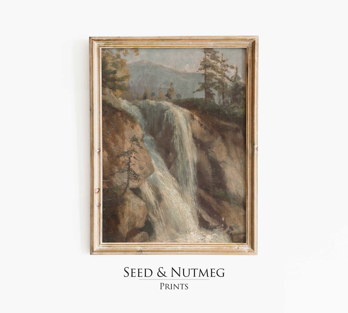 Yosemite Wall Art Print Vintage Waterfall Wilderness Muted Neutral Forest Mountains Print Wall Art 24