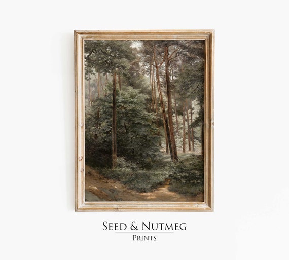 Deep Forest Oil Painting Art Prints Rustic Landscape Wall Art Vintage Prints Moody Muted Neutral Wall Art 34