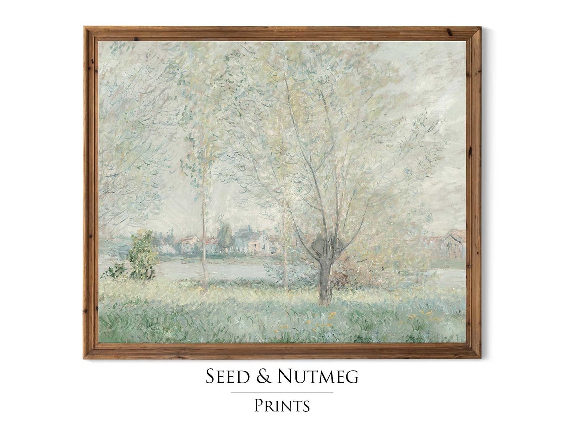 Spring Trees by a River Impressionist Pastel Landscape Poster