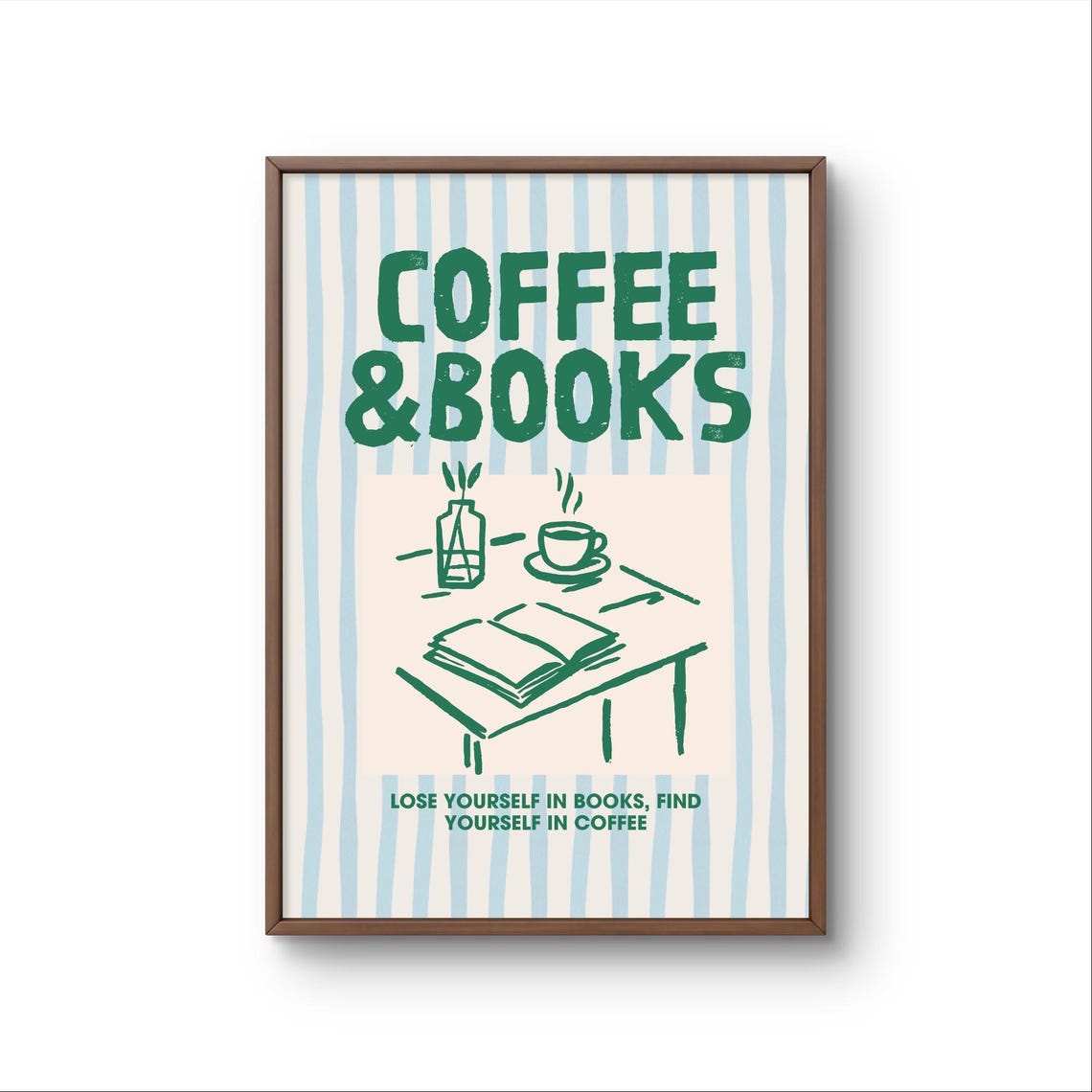 Coffee and Books Green Typography Reader Bookstore Decor Poster