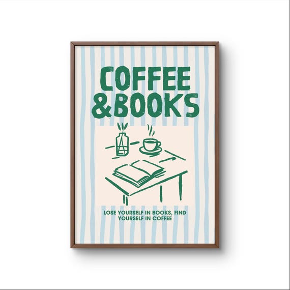 Coffee And Books Art Print Colorful Typography Poster