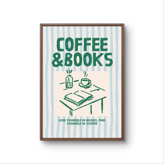 Coffee and Books Green Typography Reader Bookstore Decor Poster