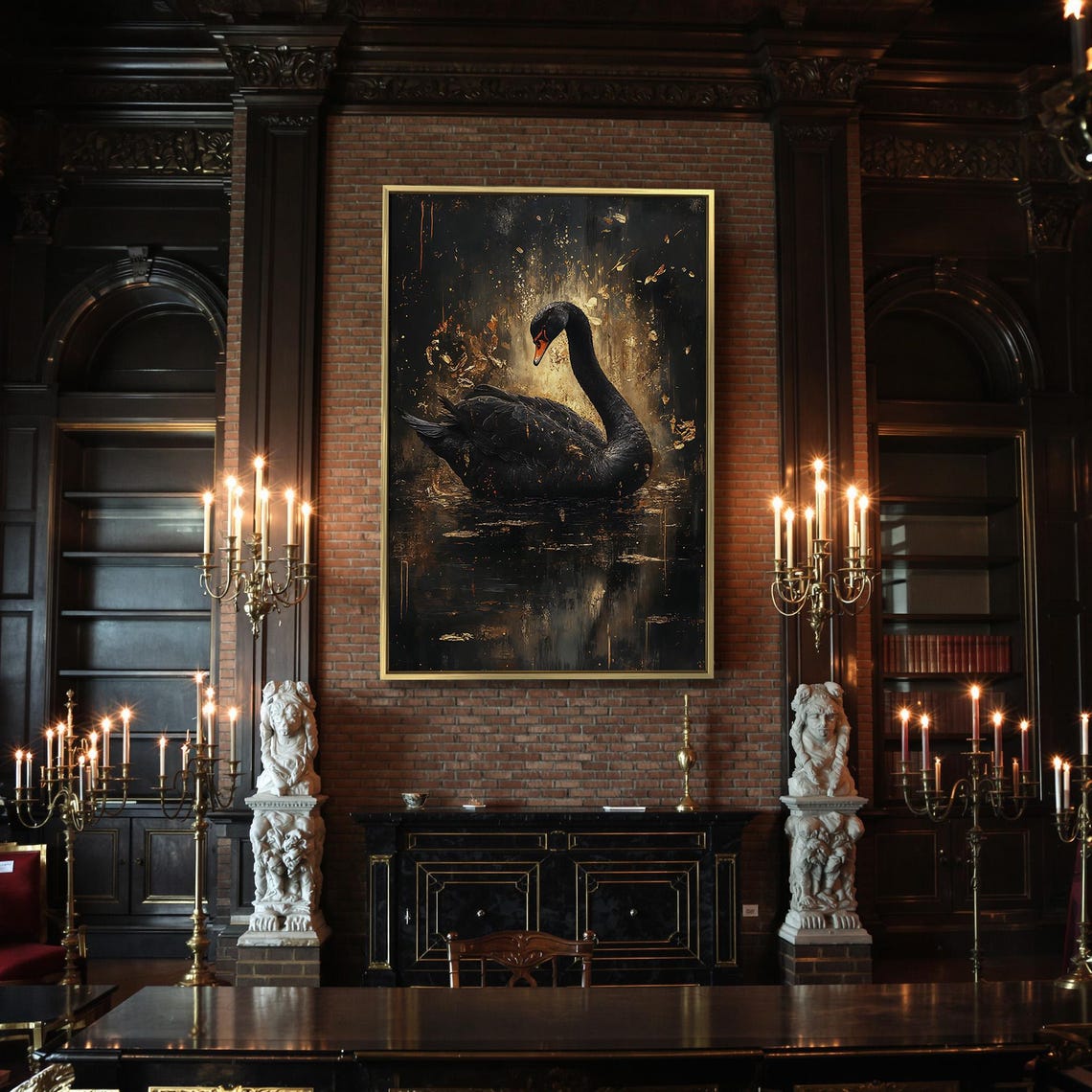 Black Swan Dark Golden Pond Gothic Wildlife Moody Darkness Poster - Image 2