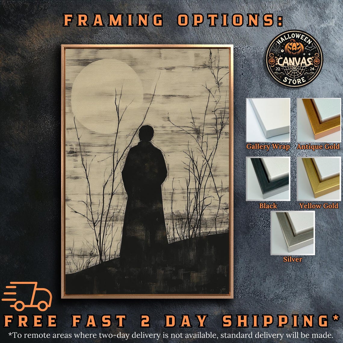 Dark Figure Silhouette Under Full Moon Barren Branches Art Poster - Image 5