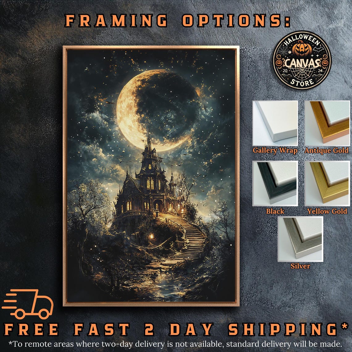 Gothic Castle Under Crescent Moon Starry Night Fantasy Art Poster - Image 5