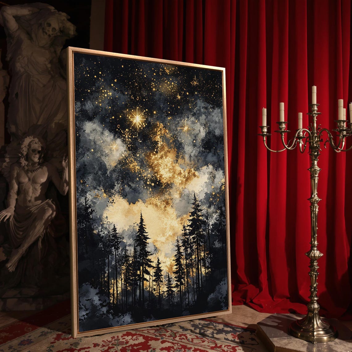 Enchanted Starry Sky In Gothic Forest Print Mystical Night Landscape Decor Dark Academic Poster Ready To Hang Framed Wall Art - Image 4