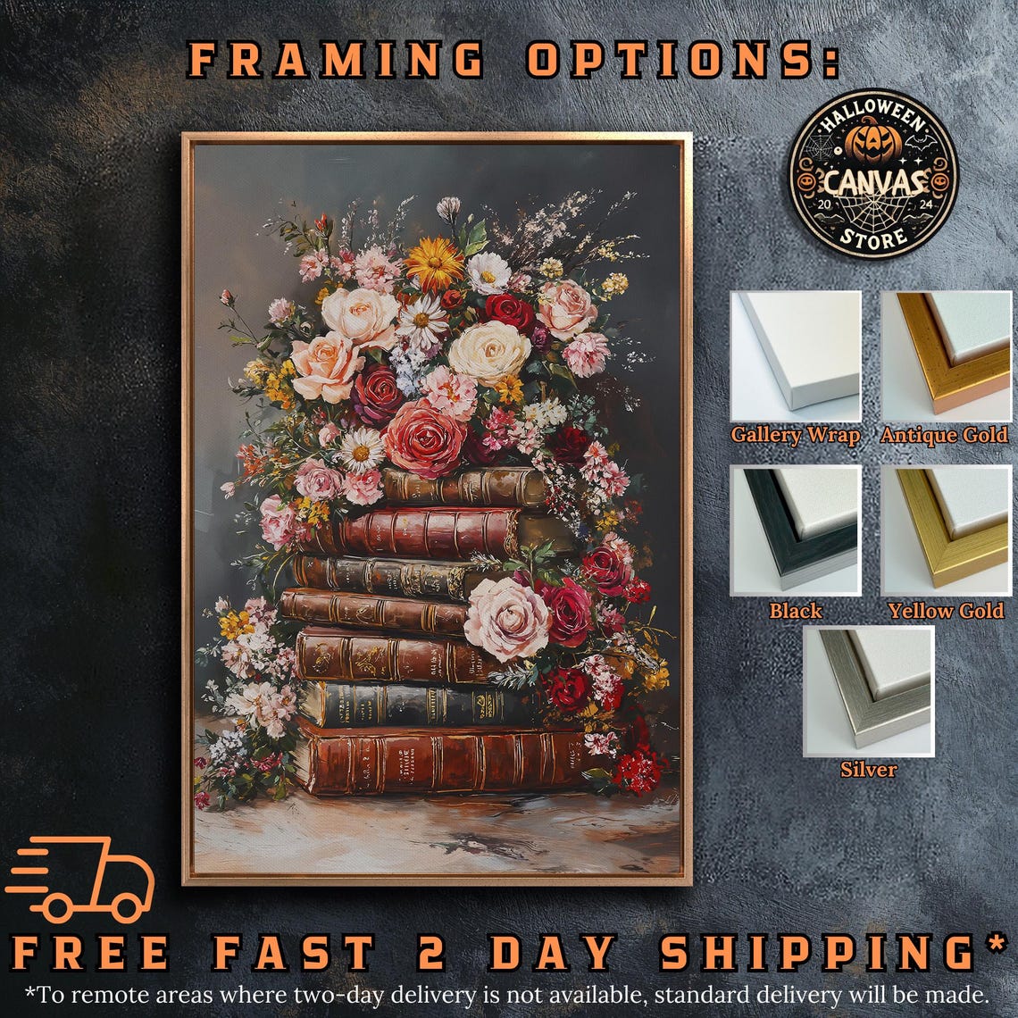Antique Book Stack Topped With Lush Floral Bouquet Art Poster - Image 5