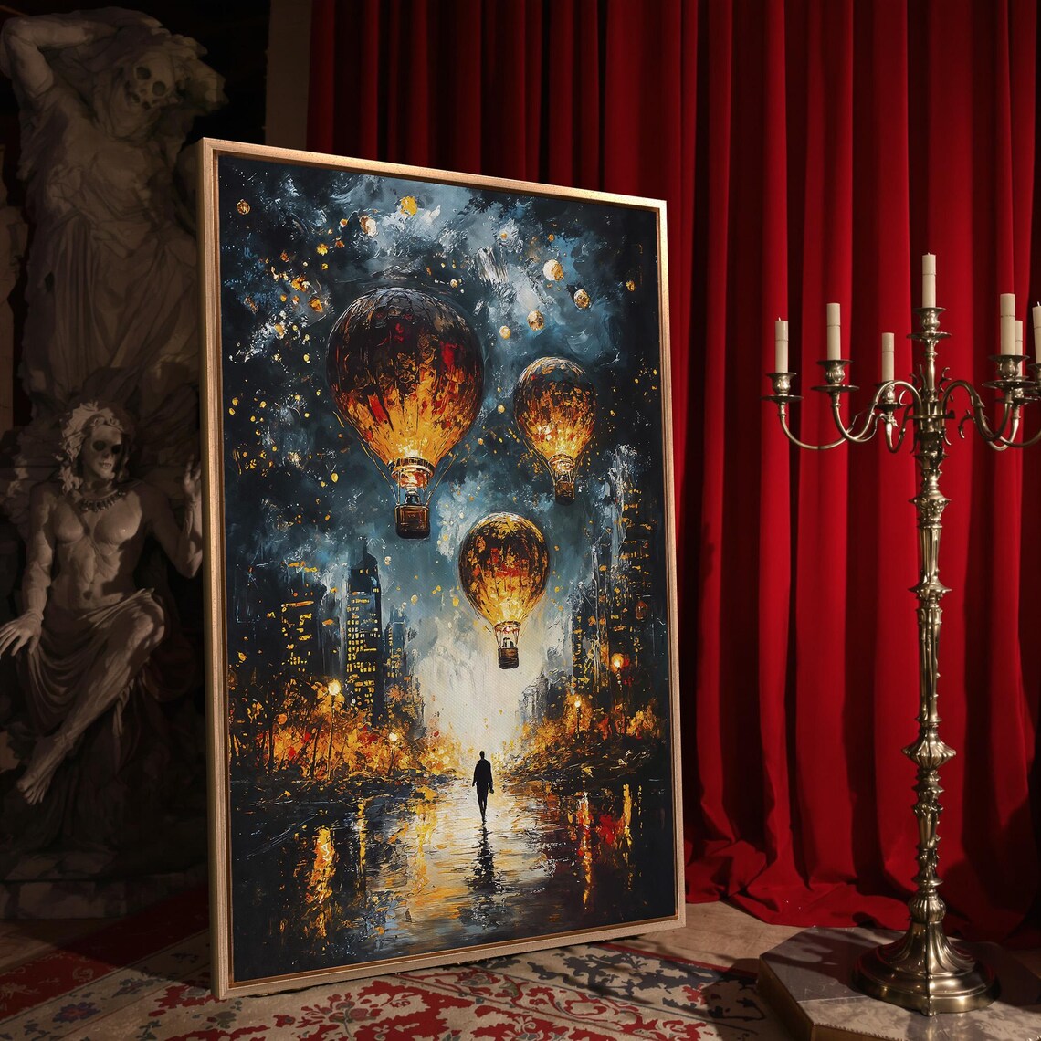 Hot Air Balloon at Night, Gothic Fantasy Poster - Image 4
