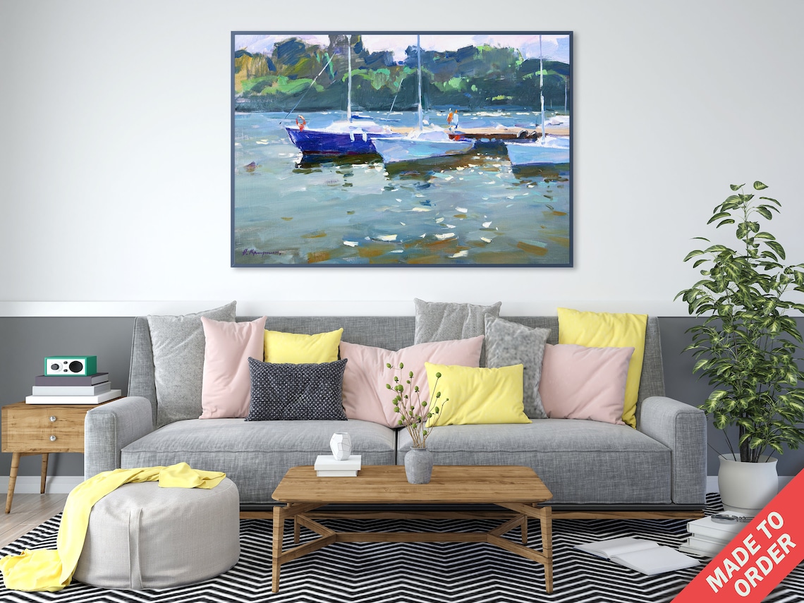 Yachts At The Pier, Impressionist Seascape