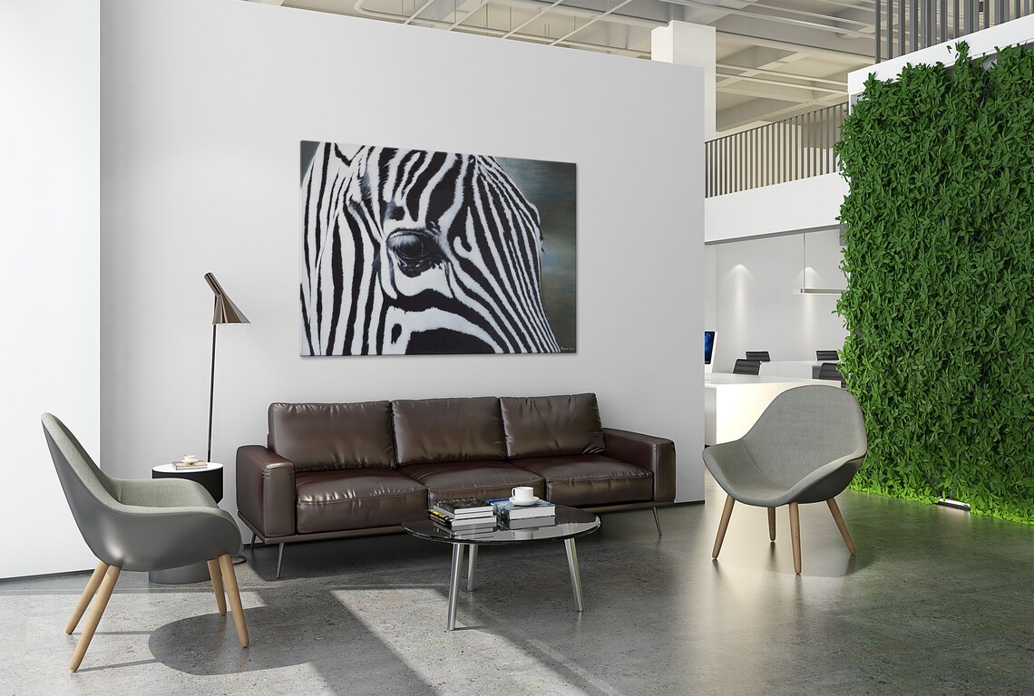 Zebra Close Up Portrait Painting Black and White Wildlife Poster - Image 2