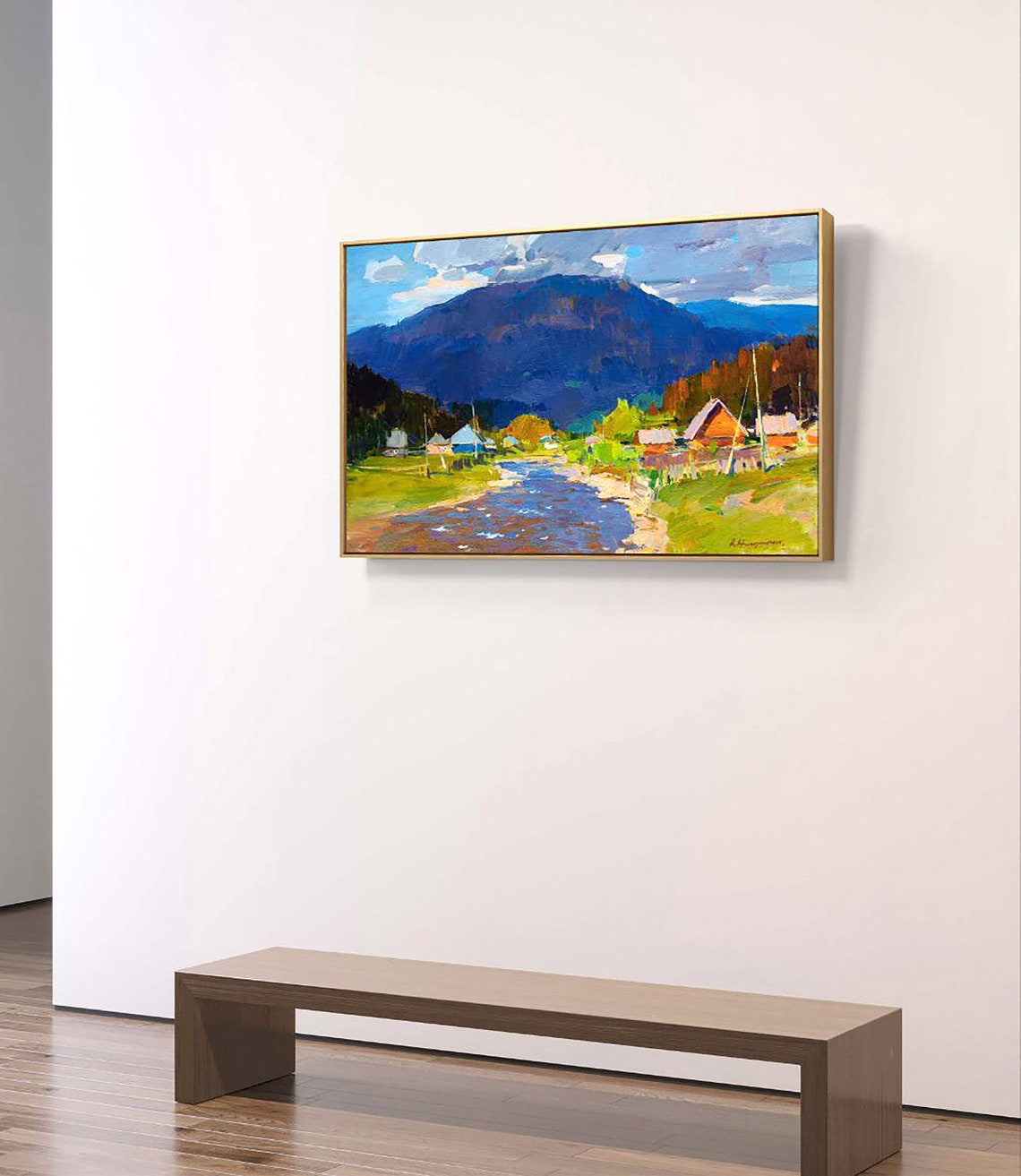 Original Oil Painting On Sunny Day In The Carpathian Mountains